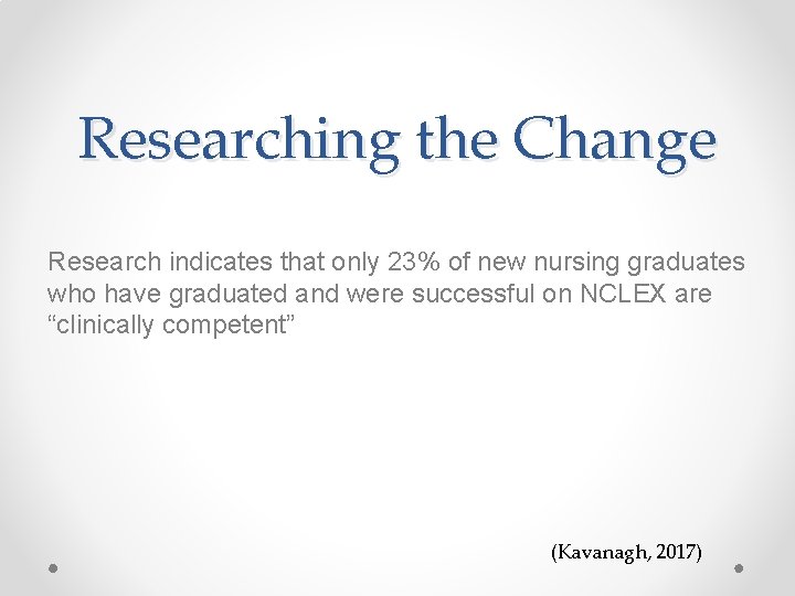Researching the Change Research indicates that only 23% of new nursing graduates who have