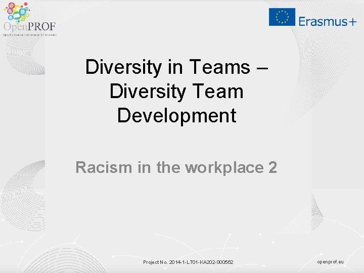 Diversity in Teams – Diversity Team Development Racism in the workplace 2 Project No.