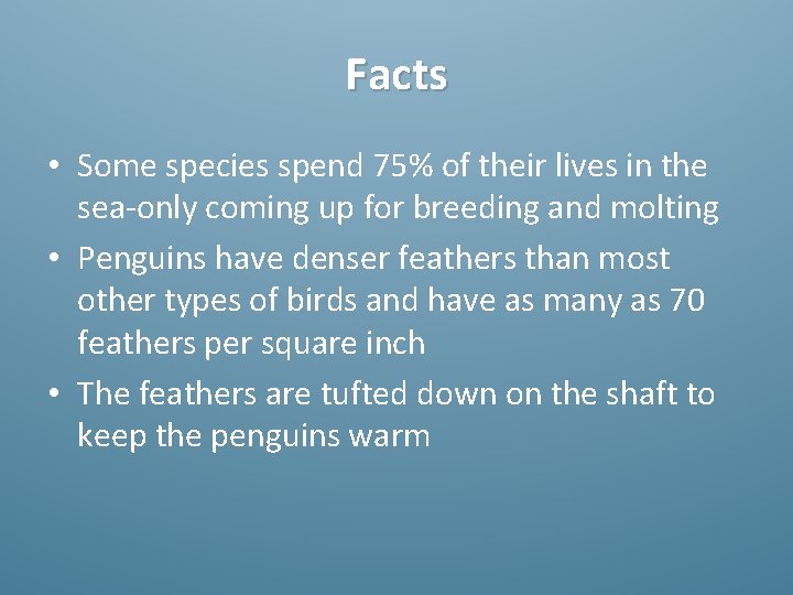 Facts • Some species spend 75% of their lives in the sea-only coming up