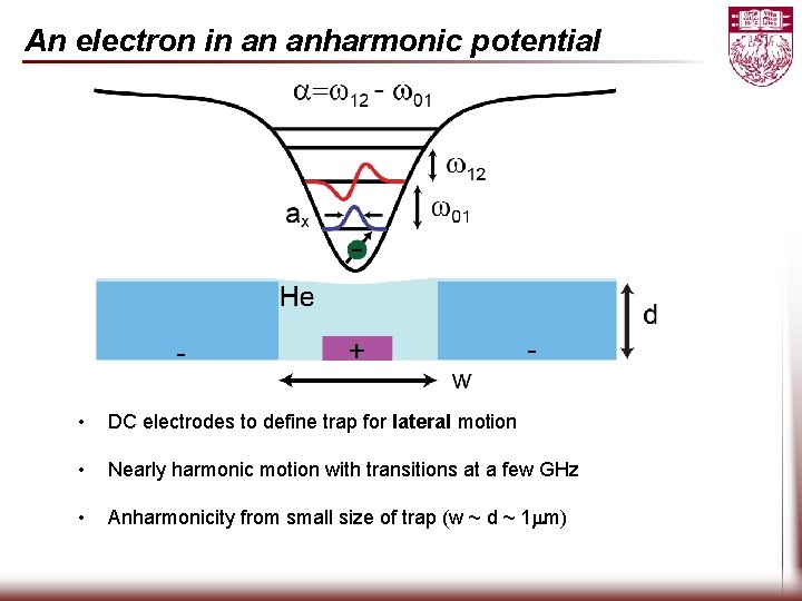 An electron in an anharmonic potential • DC electrodes to define trap for lateral