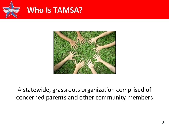 Who Is TAMSA? A statewide, grassroots organization comprised of concerned parents and other community