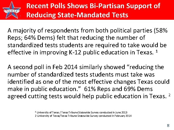 Recent Polls Shows Bi-Partisan Support of Reducing State-Mandated Tests A majority of respondents from