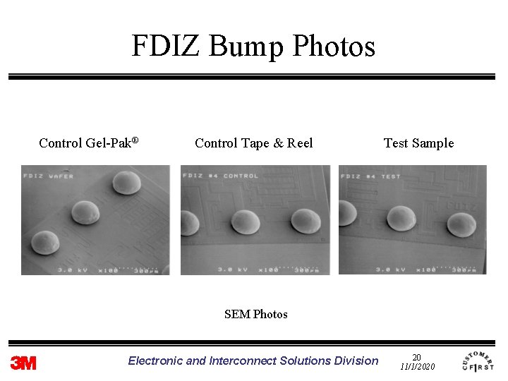 FDIZ Bump Photos Control Gel-Pak® Control Tape & Reel Test Sample SEM Photos Electronic