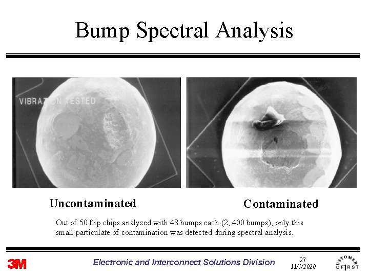 Bump Spectral Analysis Uncontaminated Contaminated Out of 50 flip chips analyzed with 48 bumps