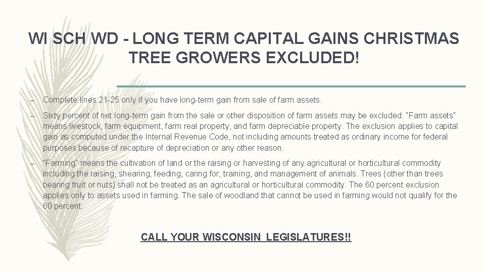 WI SCH WD - LONG TERM CAPITAL GAINS CHRISTMAS TREE GROWERS EXCLUDED! – Complete