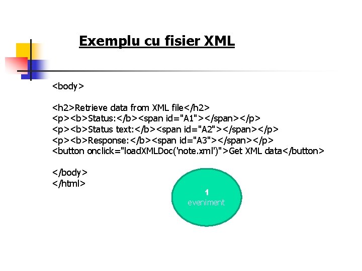 Exemplu cu fisier XML <body> <h 2>Retrieve data from XML file</h 2> <p><b>Status: </b><span