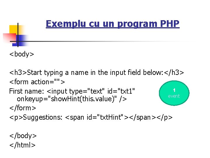 Exemplu cu un program PHP <body> <h 3>Start typing a name in the input