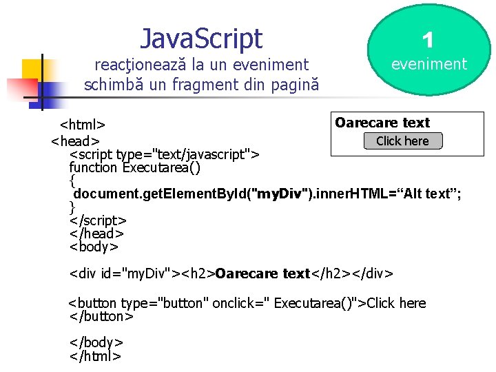 Java. Script reacţionează la un eveniment schimbă un fragment din pagină 1 eveniment Oarecare