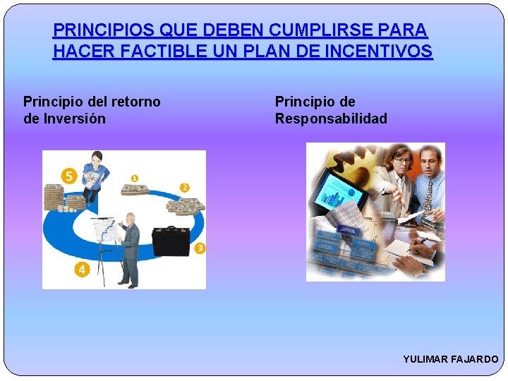 PRINCIPIOS QUE DEBEN CUMPLIRSE PARA HACER FACTIBLE UN PLAN DE INCENTIVOS Principio del retorno