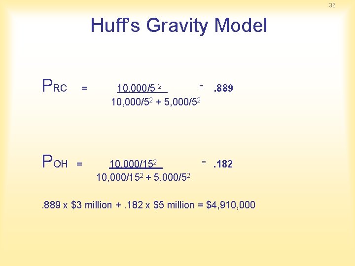 36 Huff’s Gravity Model PRC POH = = = 10, 000/5 2 10, 000/52