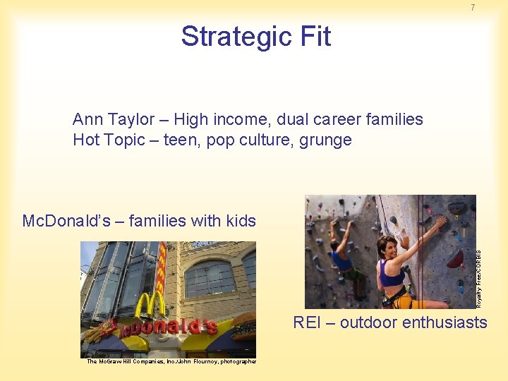 7 Strategic Fit Ann Taylor – High income, dual career families Hot Topic –