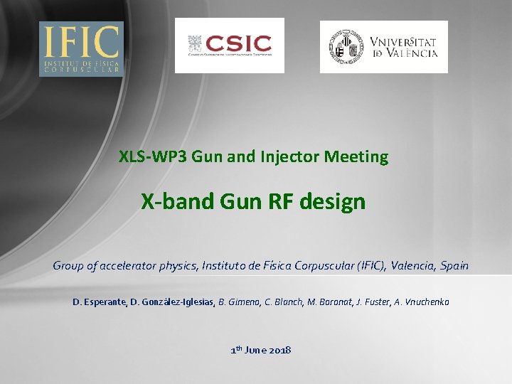XLS-WP 3 Gun and Injector Meeting X-band Gun RF design Group of accelerator physics,