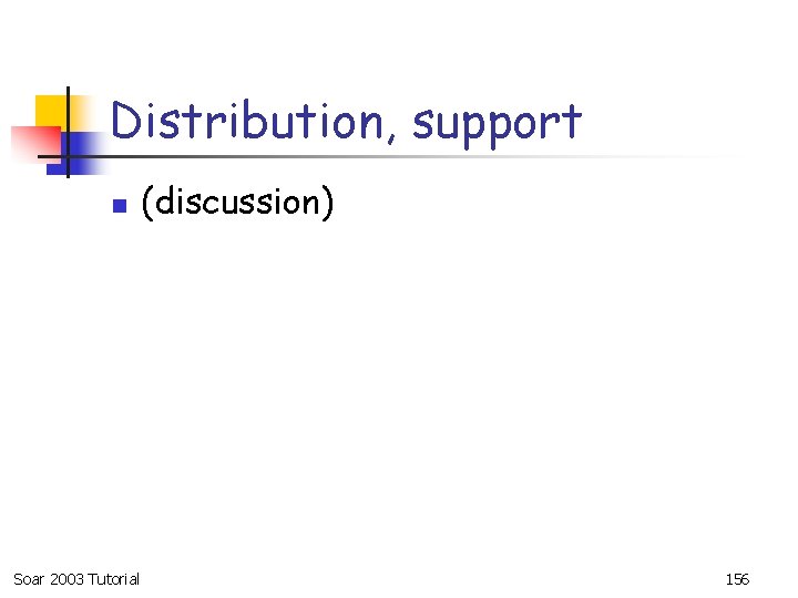Distribution, support n Soar 2003 Tutorial (discussion) 156 