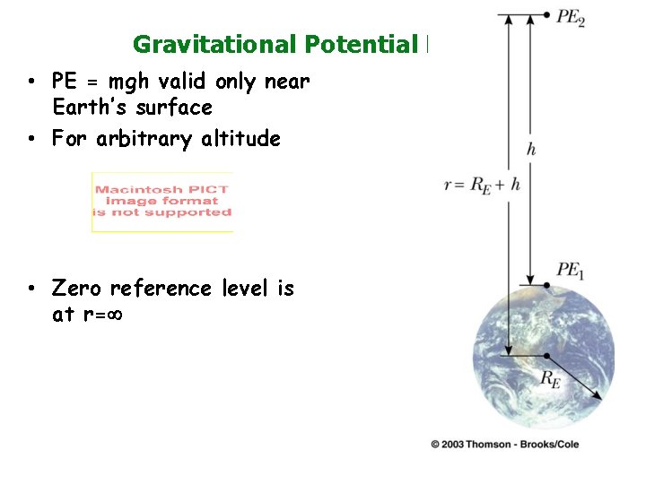 Gravitational Potential Energy • PE = mgh valid only near Earth’s surface • For