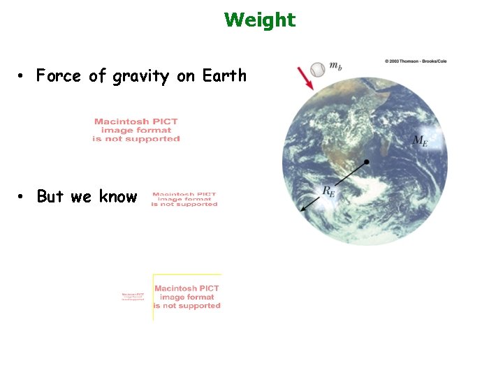 Weight • Force of gravity on Earth • But we know 