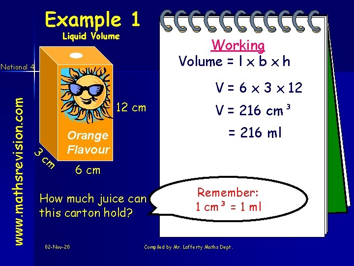 Example 1 Liquid Volume Working Volume = l x b x h National 4