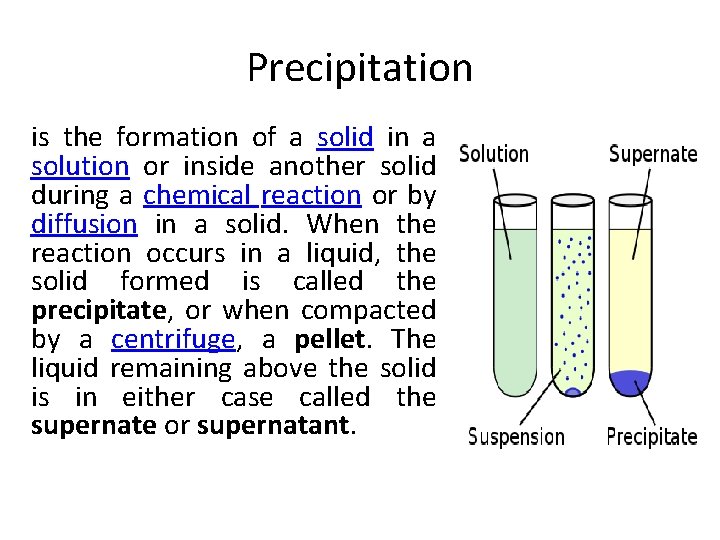 Precipitation is the formation of a solid in a solution or inside another solid Precipitation is the formation of a solid in a solution or inside another solid