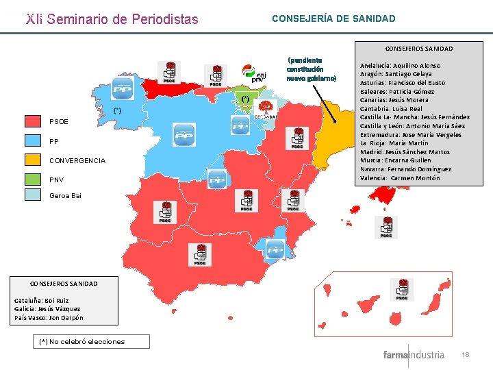 XII Seminario de Periodistas CONSEJERÍA DE SANIDAD CONSEJEROS SANIDAD (pendiente constitución nuevo gobierno) (*) XII Seminario de Periodistas CONSEJERÍA DE SANIDAD CONSEJEROS SANIDAD (pendiente constitución nuevo gobierno) (*)