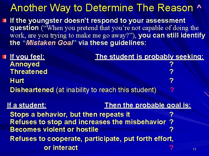  Another Way to Determine The Reason ^ If the youngster doesn’t respond to