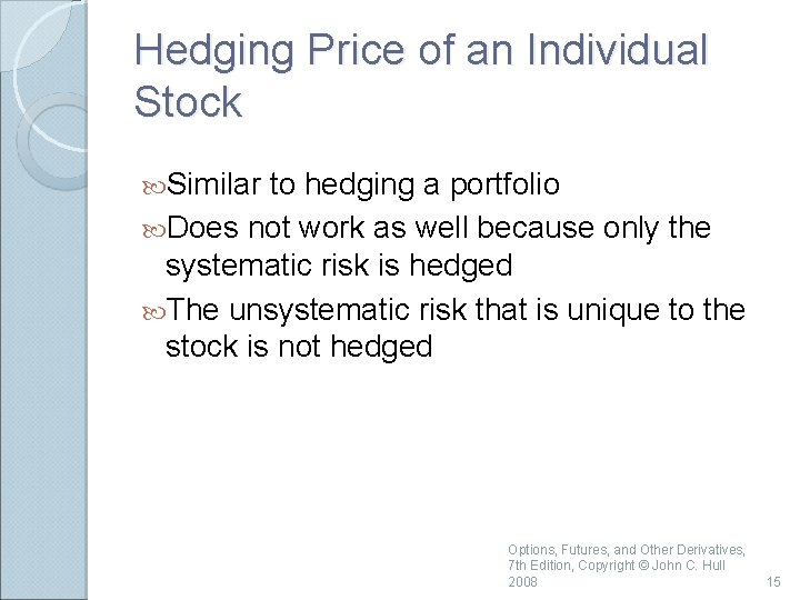 Hedging Price of an Individual Stock Similar to hedging a portfolio Does not work