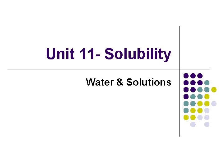 Unit 11 - Solubility Water & Solutions 