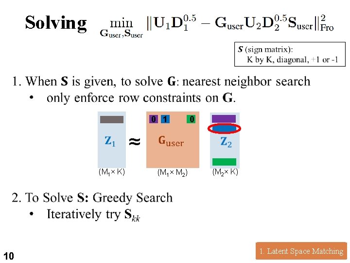 Solving 10 0 1 0 ≈ (M 1× K) 10 (M 1× M 2) Solving 10 0 1 0 ≈ (M 1× K) 10 (M 1× M 2)