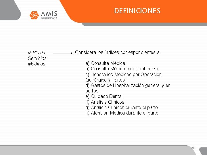 DEFINICIONES INPC de Servicios Médicos Considera los índices correspondientes a: a) Consulta Médica b)