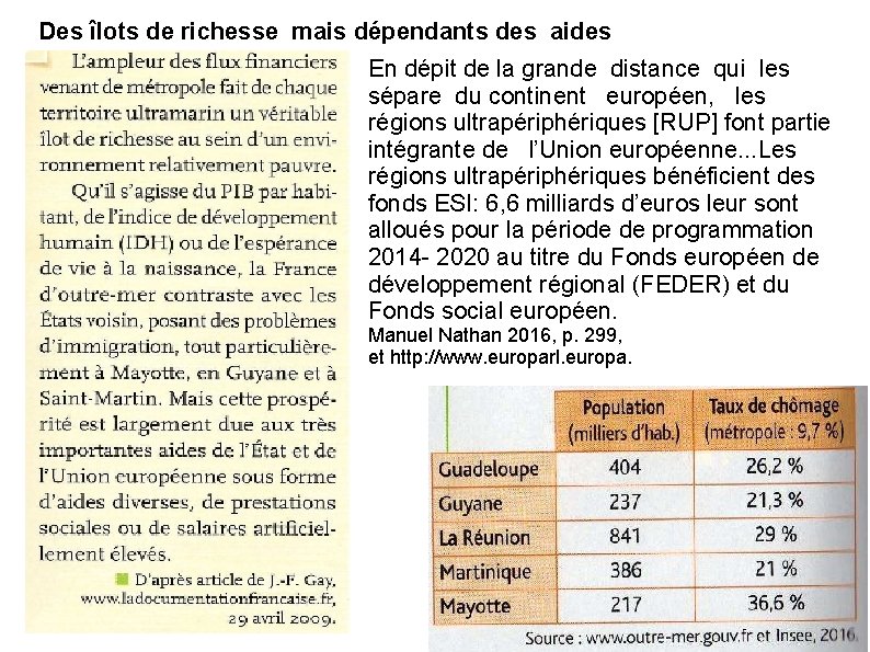 Des îlots de richesse mais dépendants des aides En dépit de la grande distance