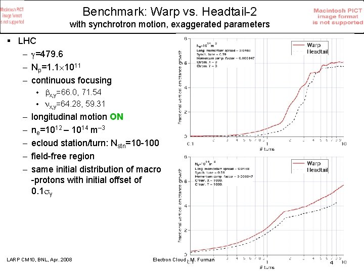Benchmark: Warp vs. Headtail-2 with synchrotron motion, exaggerated parameters § LHC – =479. 6