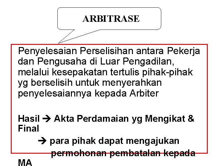 ARBITRASE Penyelesaian Perselisihan antara Pekerja dan Pengusaha di Luar Pengadilan, melalui kesepakatan tertulis pihak-pihak