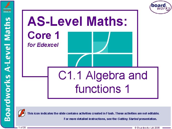 AS-Level Maths: Core 1 for Edexcel C 1. 1 Algebra and functions 1 This