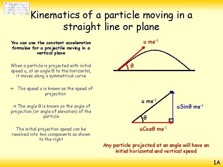 Kinematics of a particle moving in a straight line or plane u ms-1 You