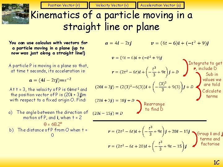 Position Vector (r) Velocity Vector (v) Acceleration Vector (a) Kinematics of a particle moving