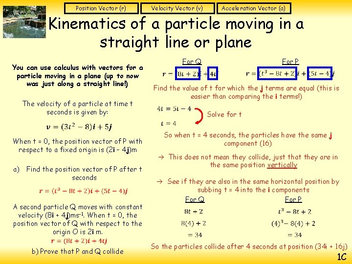 Position Vector (r) Velocity Vector (v) Acceleration Vector (a) Kinematics of a particle moving
