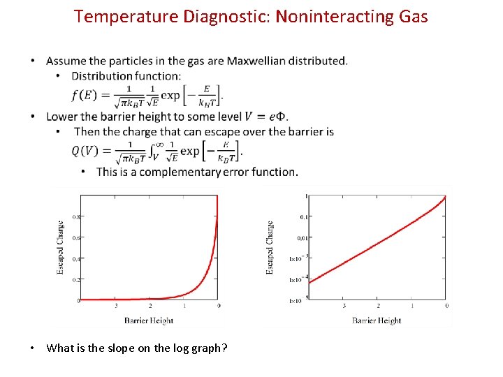 Temperature Diagnostic: Noninteracting Gas • What is the slope on the log graph? 