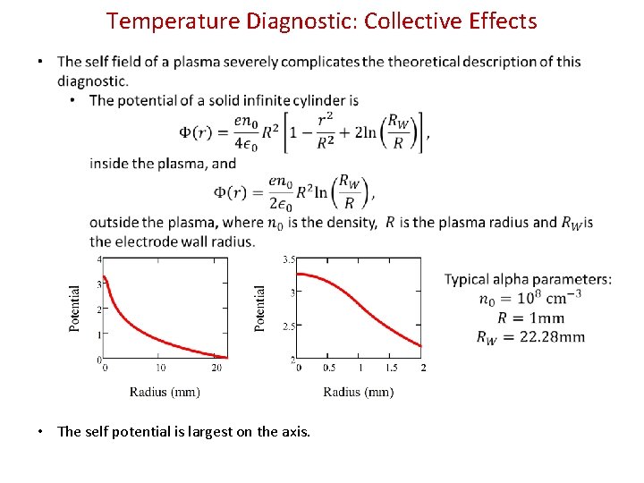 Temperature Diagnostic: Collective Effects • The self potential is largest on the axis. 