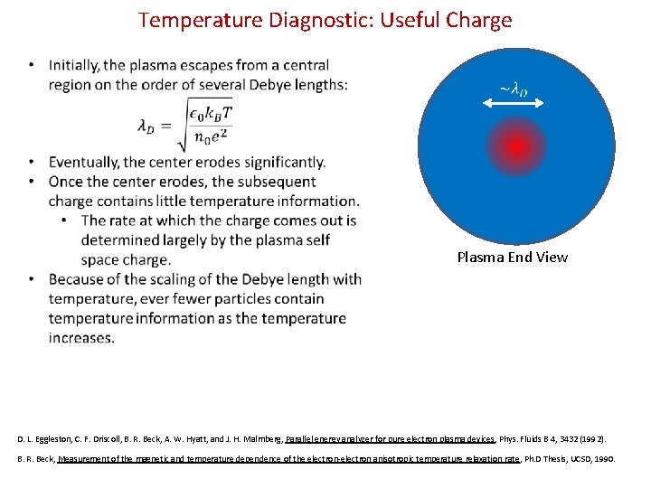 Temperature Diagnostic: Useful Charge Plasma End View D. L. Eggleston, C. F. Driscoll, B.