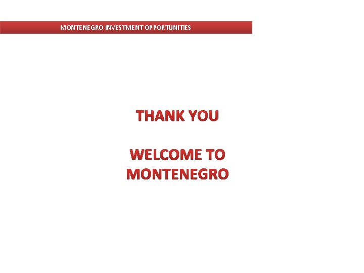 MONTENEGRO INVESTMENT OPPORTUNITIES THANK YOU WELCOME TO MONTENEGRO 