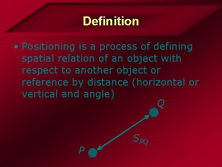 Definition • Positioning is a process of defining spatial relation of an object with