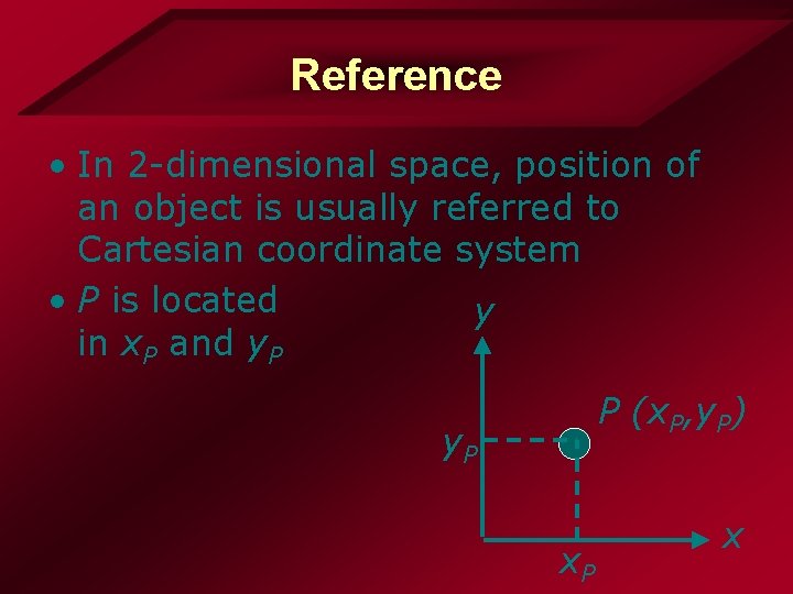 Reference • In 2 -dimensional space, position of an object is usually referred to