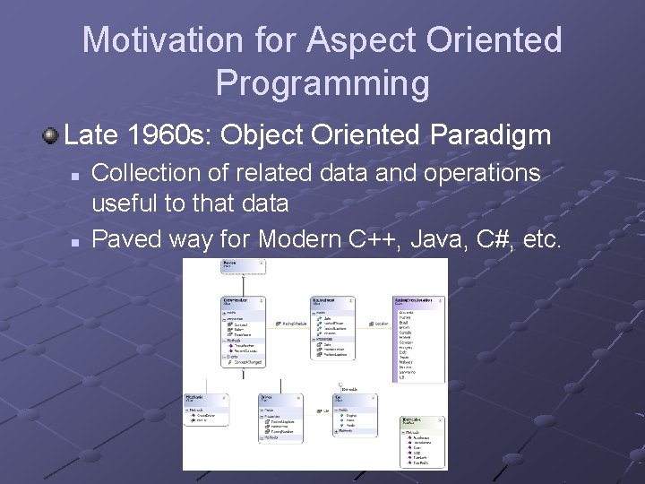 Motivation for Aspect Oriented Programming Late 1960 s: Object Oriented Paradigm n n Collection