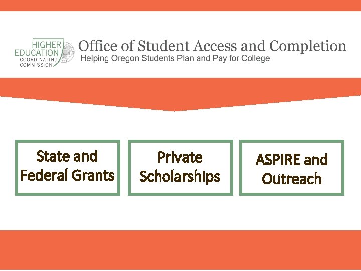 State and Federal Grants Private Scholarships ASPIRE and Outreach 