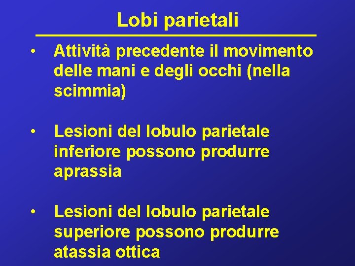 Lobi parietali • Attività precedente il movimento delle mani e degli occhi (nella scimmia)