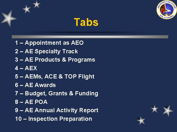 Tabs 1 – Appointment as AEO 2 – AE Specialty Track 3 – AE Tabs 1 – Appointment as AEO 2 – AE Specialty Track 3 – AE