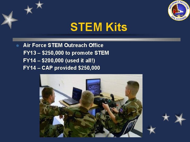 STEM Kits l Air Force STEM Outreach Office FY 13 – $250, 000 to STEM Kits l Air Force STEM Outreach Office FY 13 – $250, 000 to