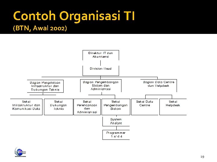 Contoh Organisasi TI (BTN, Awal 2002) 19 