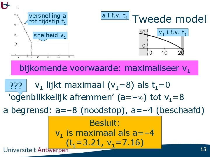 versnelling a tot tijdstip t 1 a i. f. v. t 1 Tweede model