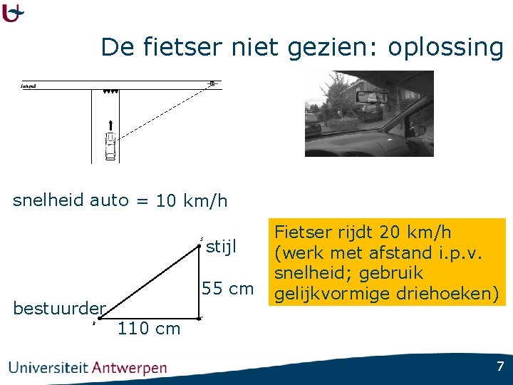 De fietser niet gezien: oplossing fietspad snelheid auto = 10 km/h S bestuurder B