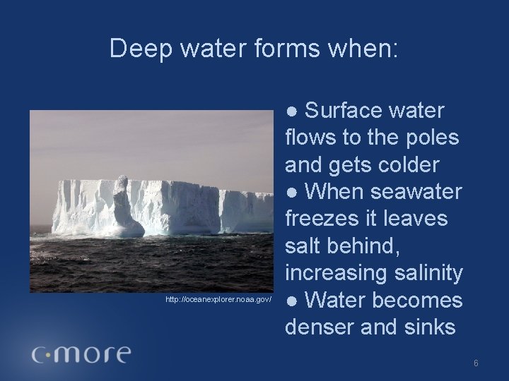 Deep water forms when: http: //oceanexplorer. noaa. gov/ ● Surface water flows to the