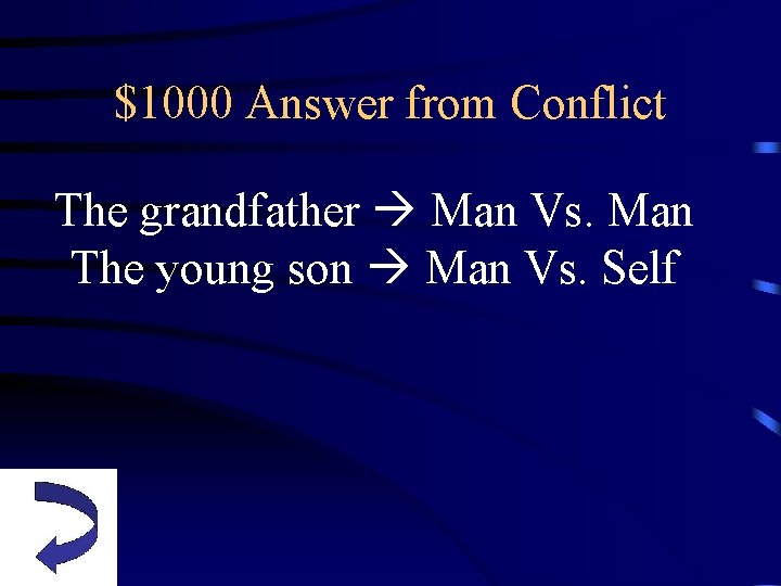 $1000 Answer from Conflict The grandfather Man Vs. Man The young son Man Vs.